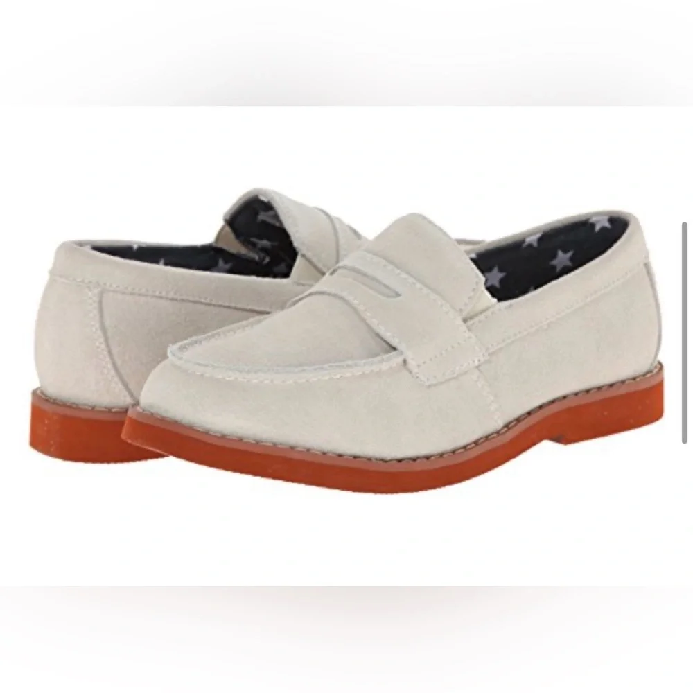 Florsheim Kids Rodeo Jr White Suede Penny Loafers Size 4M Grandmillennial New